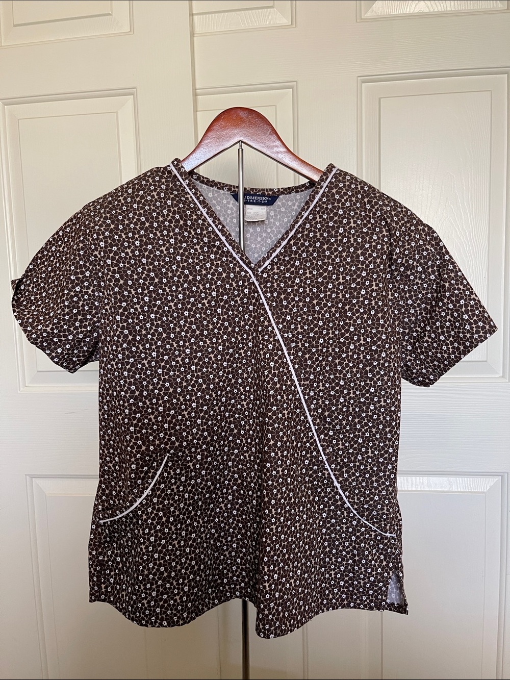 J. Jill Brown Floral-Print Short Sleeve Wrap Top with White Trim
